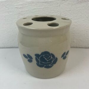 Blue flower pottery flower frog crock